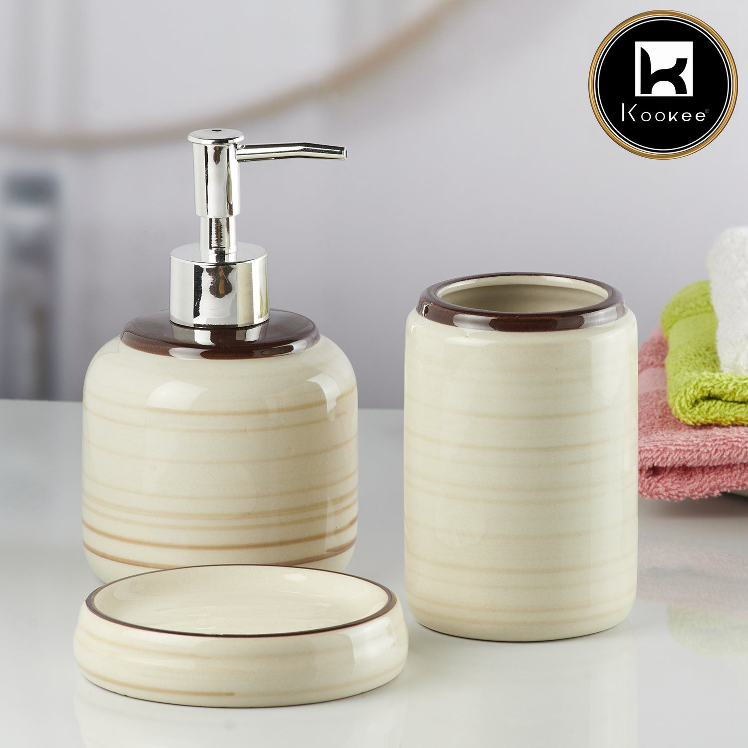 Ceramic Bathroom Set of 3 with Soap Dispenser (10263)