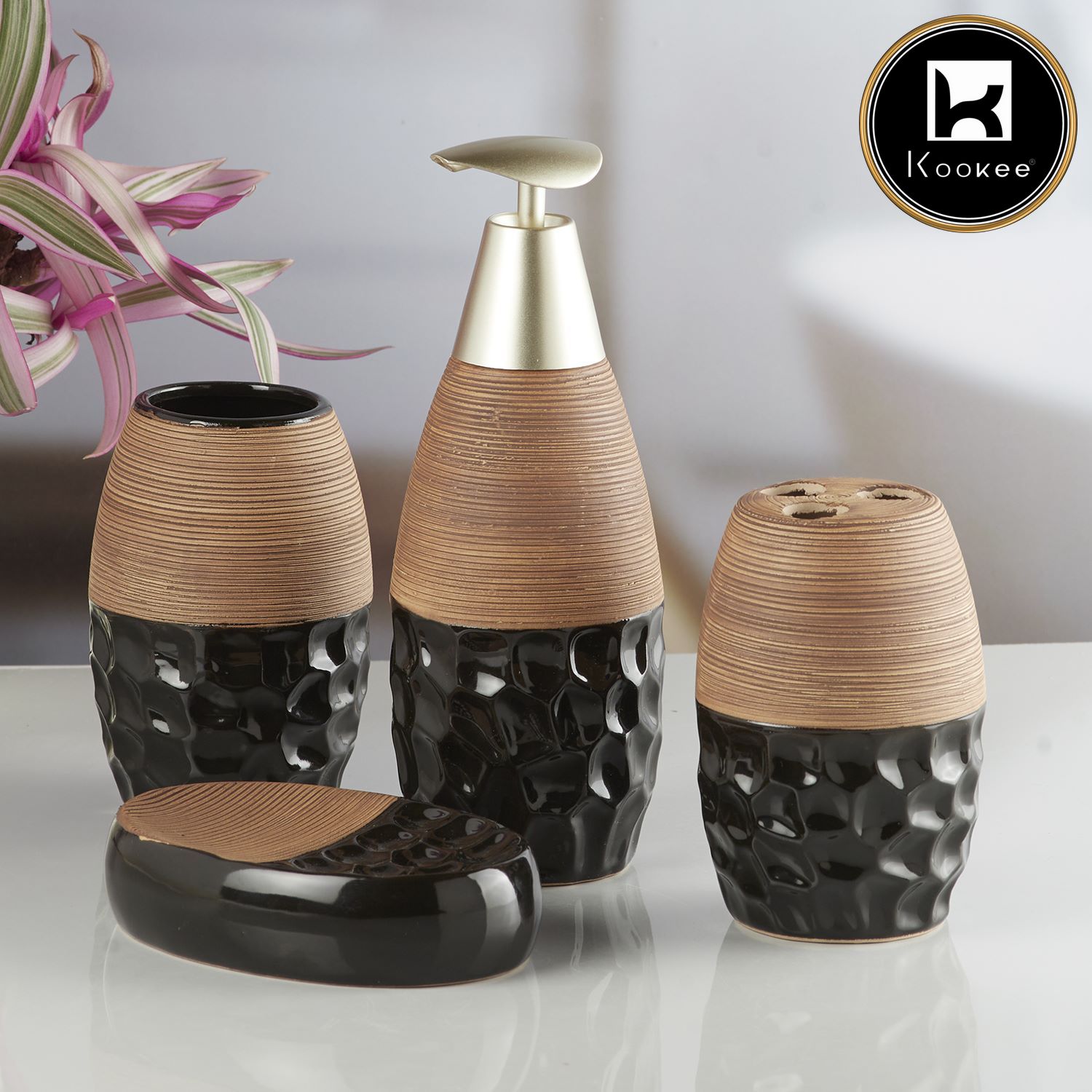 Kookee Ceramic Bathroom Sets, Black, ART10264