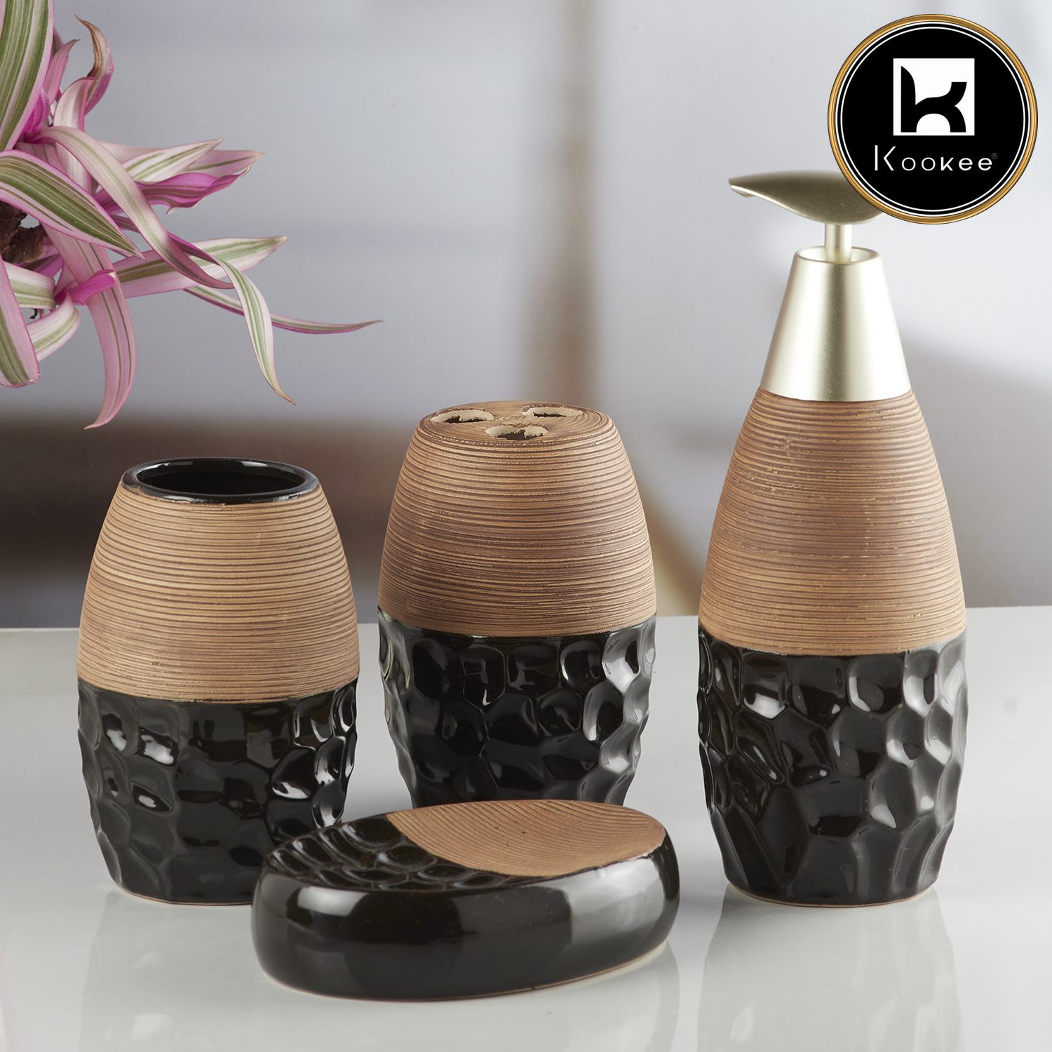 Kookee Ceramic Bathroom Sets, Black, ART10264