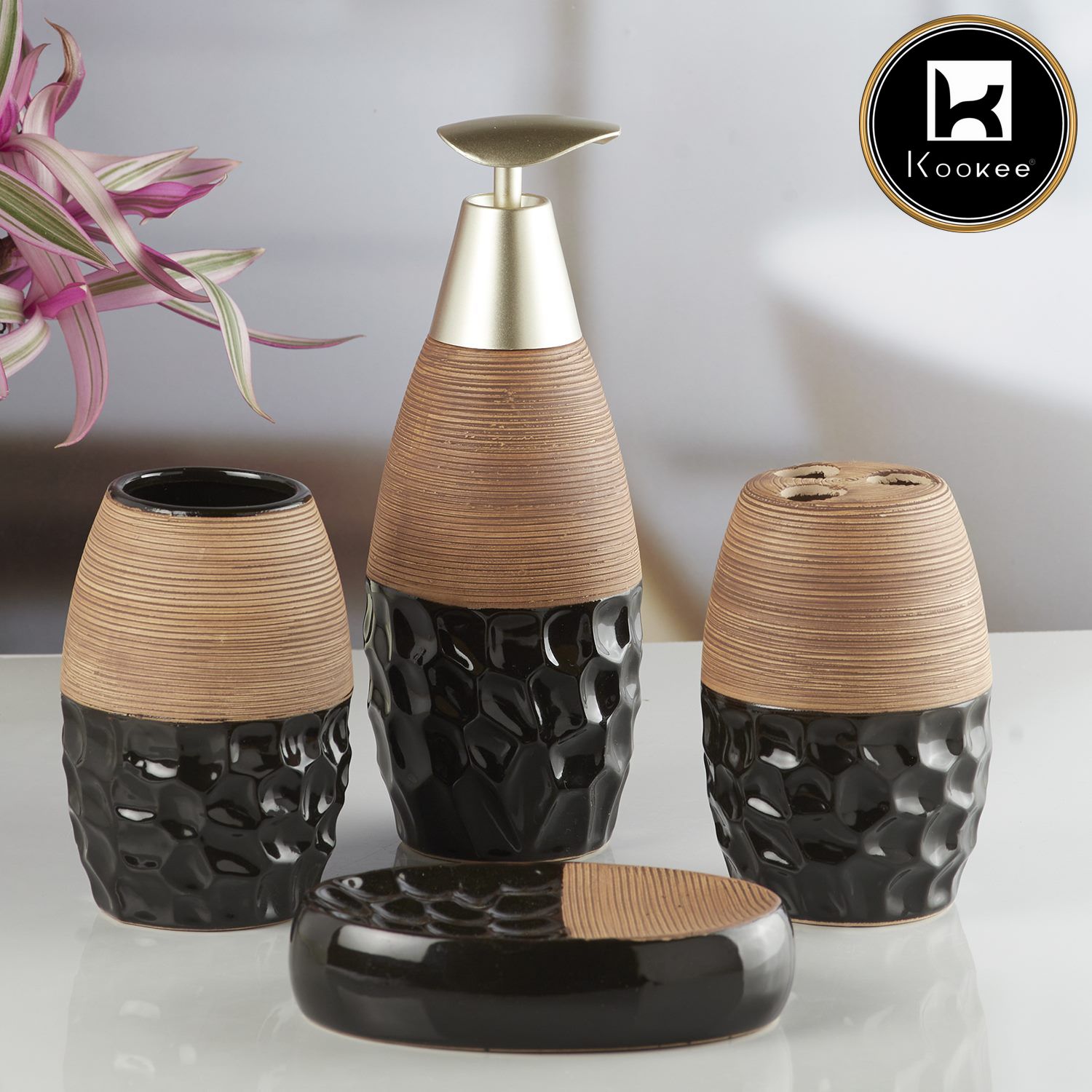 Kookee Ceramic Bathroom Sets, Black, ART10264