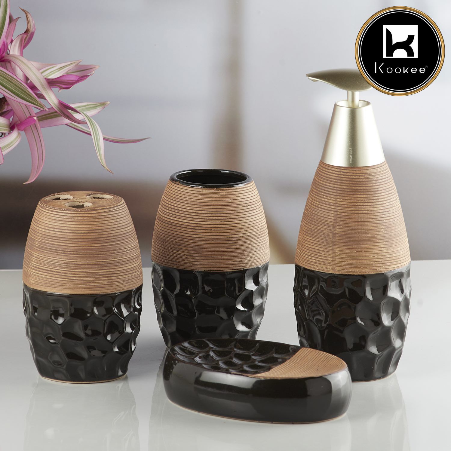 Kookee Ceramic Bathroom Sets, Black, ART10264