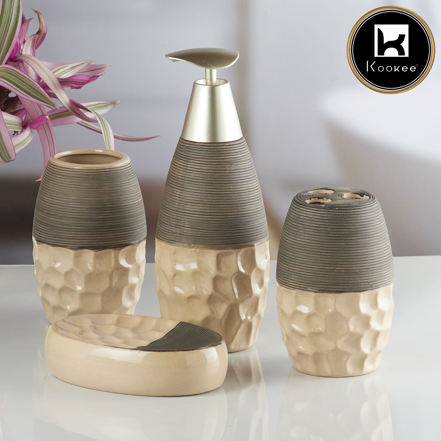 Kookee Ceramic Bathroom Sets, Beige, ART10265
