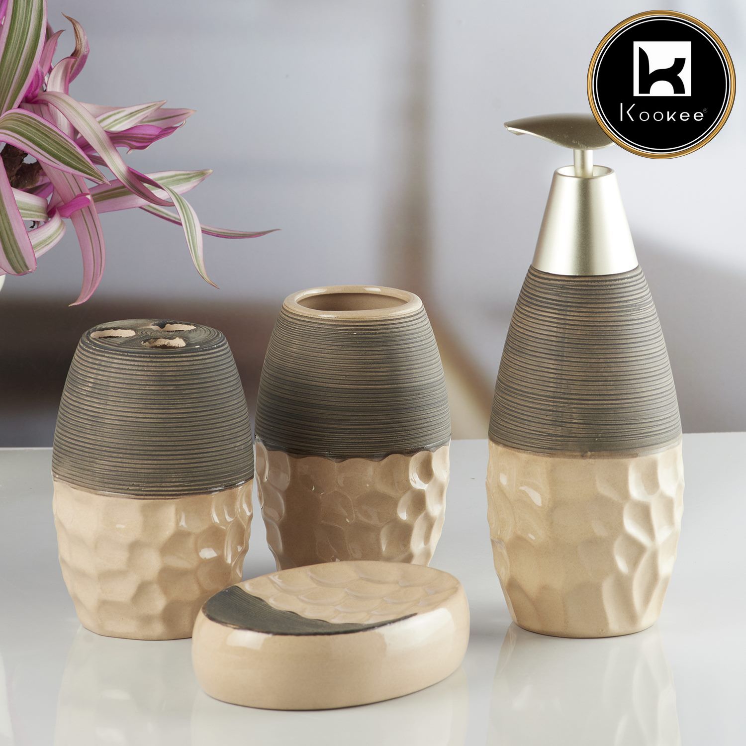 Kookee Ceramic Bathroom Sets, Beige, ART10265