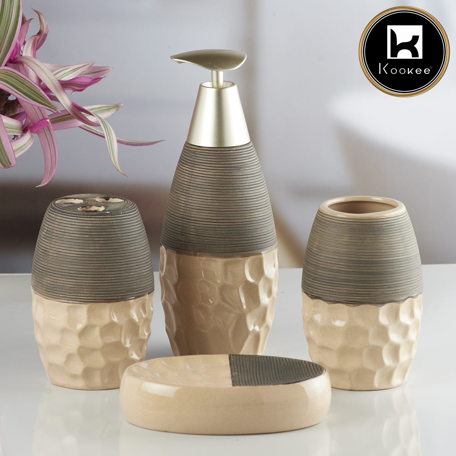 Kookee Ceramic Bathroom Sets, Beige, ART10265