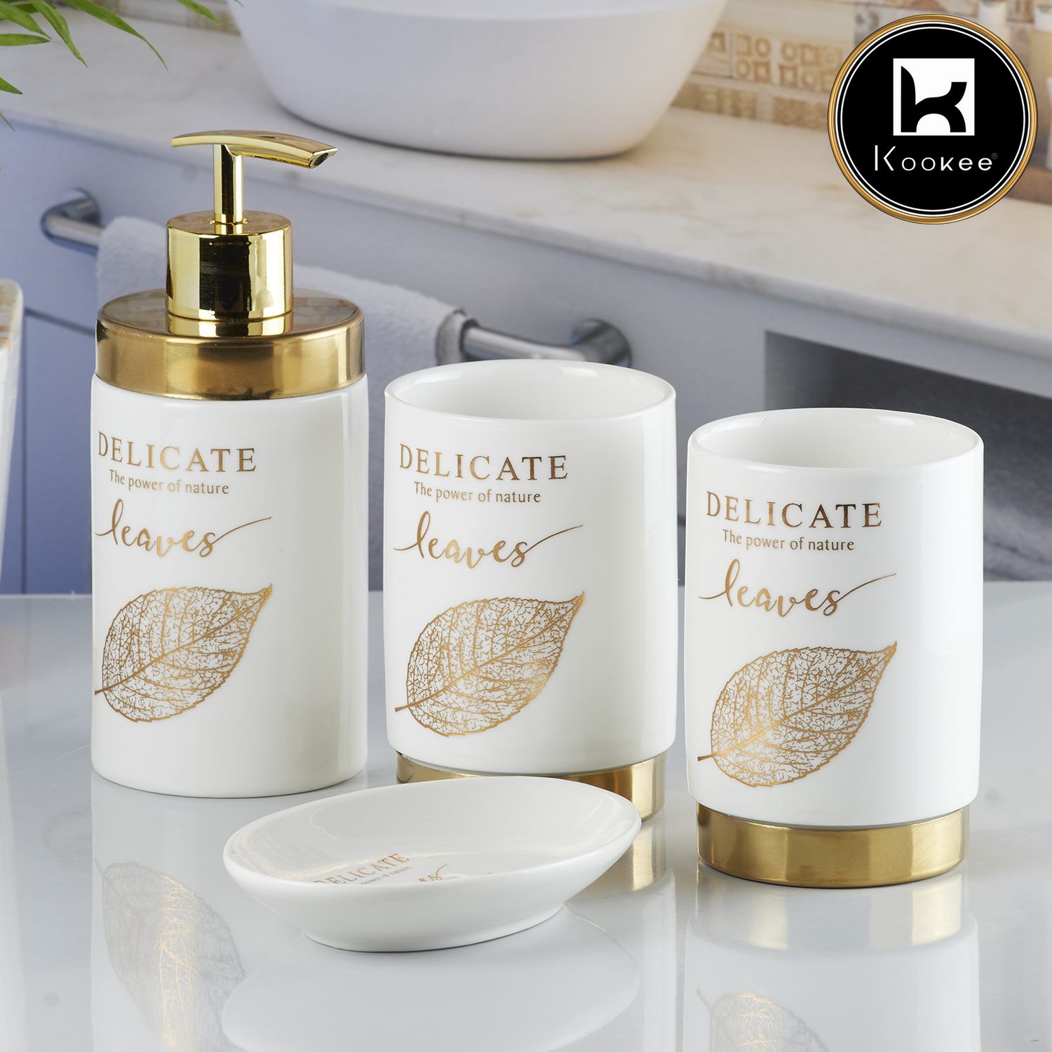 Kookee Ceramic Bathroom Sets, White, ART10266
