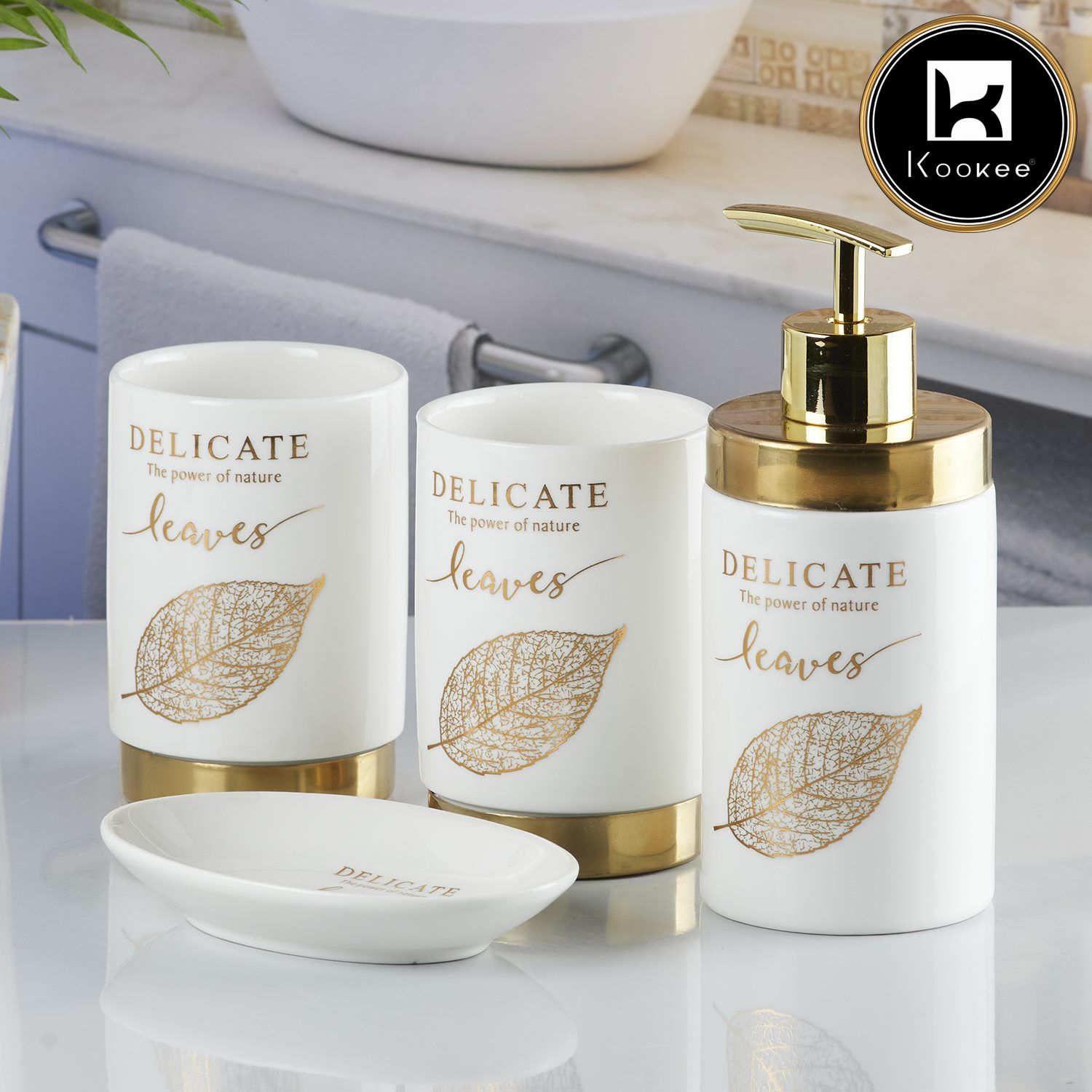 Kookee Ceramic Bathroom Sets, White, ART10266