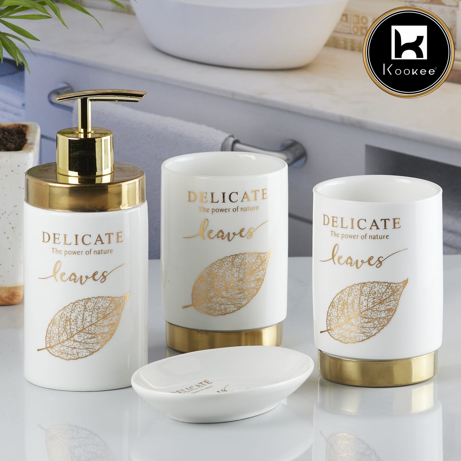 Kookee Ceramic Bathroom Sets, White, ART10266