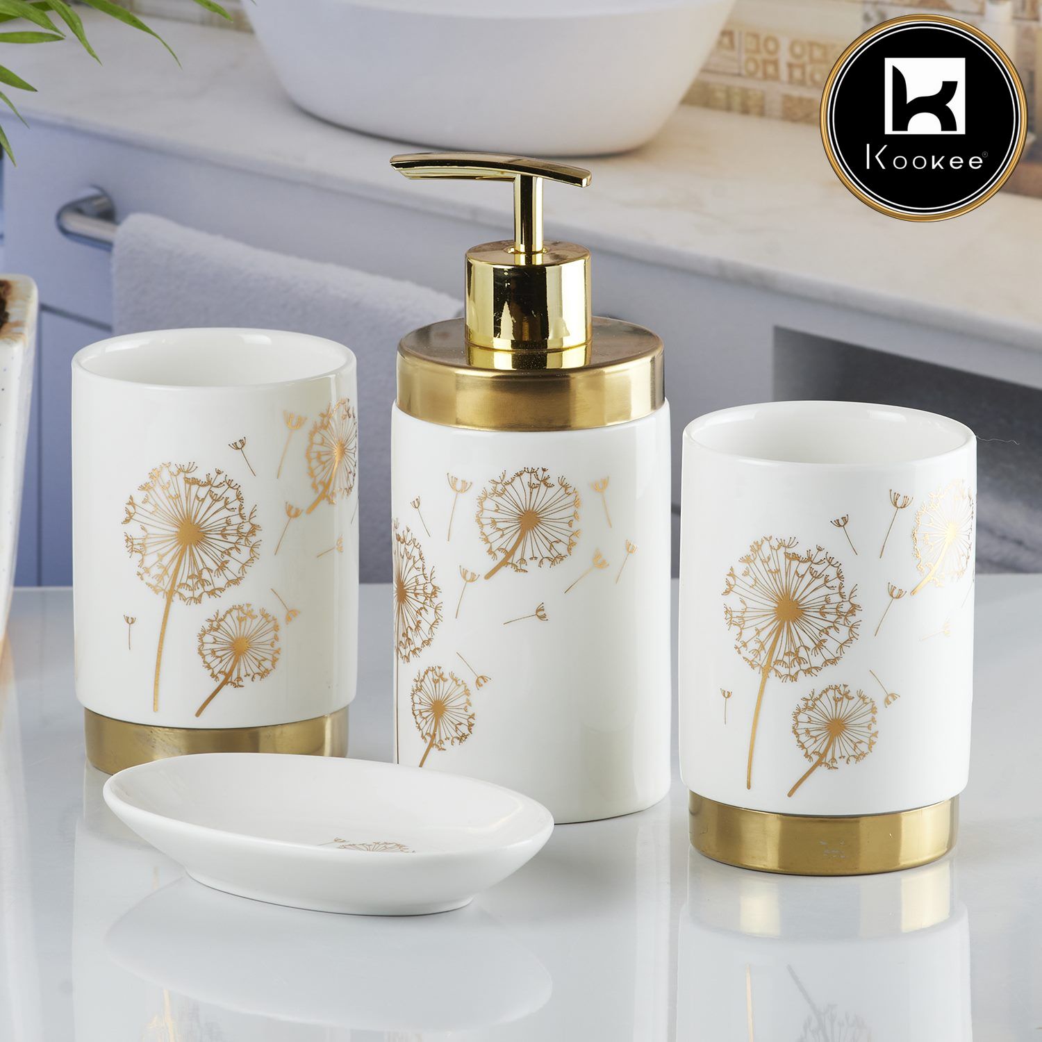 Kookee Ceramic Bathroom Sets, White, ART10267