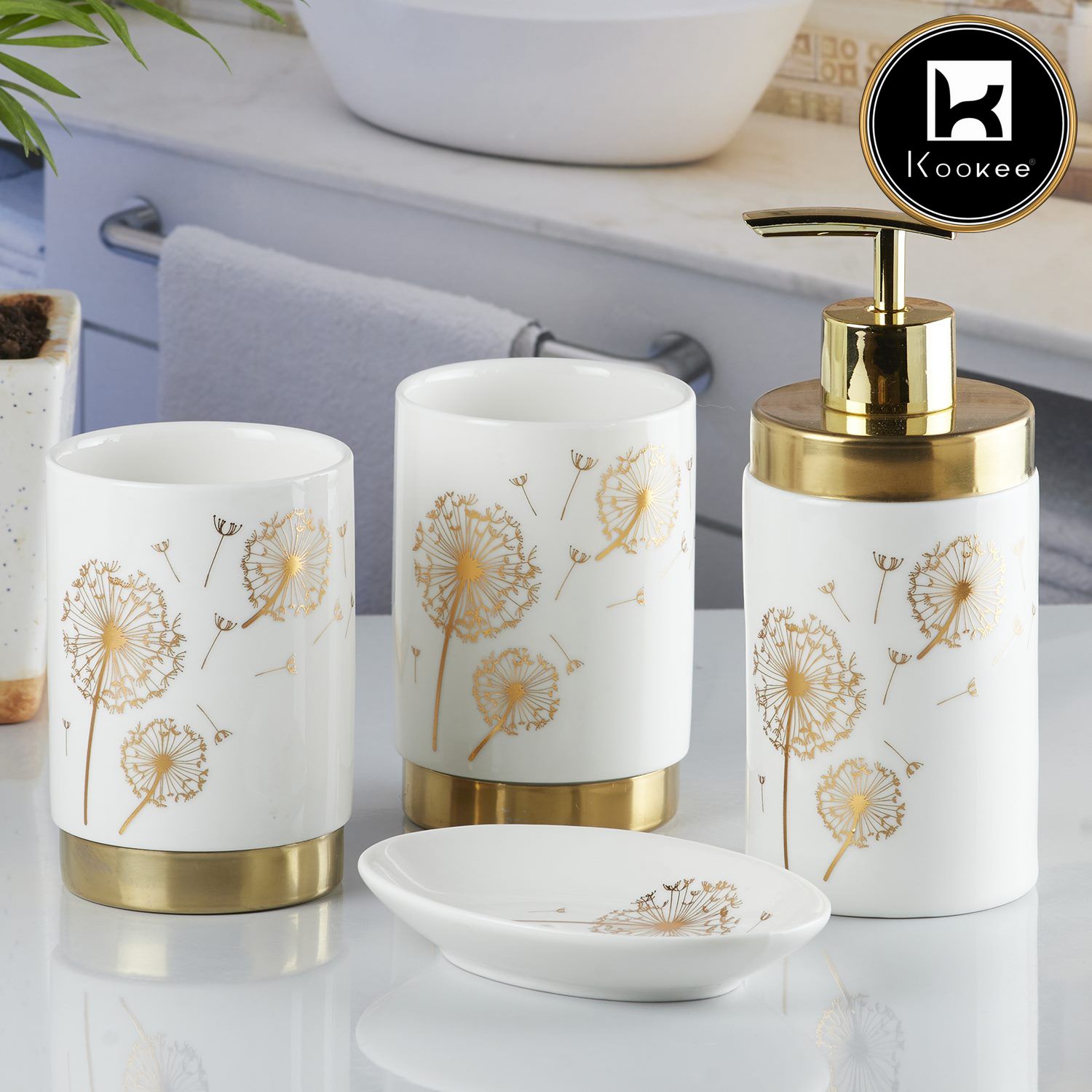Kookee Ceramic Bathroom Sets, White, ART10267