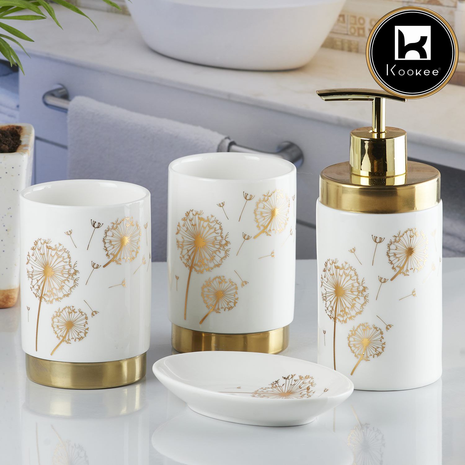 Ceramic Bathroom Set of 4 with Soap Dispenser (10267)