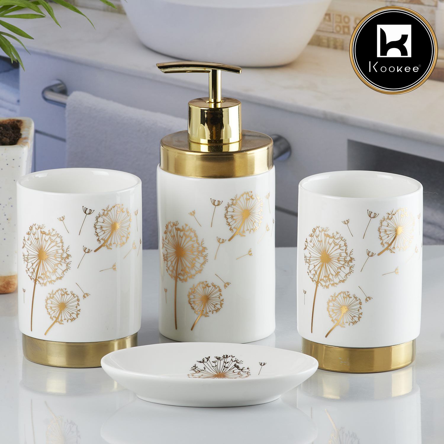 Ceramic Bathroom Set of 4 with Soap Dispenser (10267)