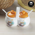 Kookee Ceramic Twin Condiment Jars with Lid & Spoon for Kitchen, Used for Serving Spices, Sugar, Salt, Pepper, Pickle, Sauces