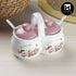 Ceramic Twin Condiment Jars with Lid & Spoon for Serving Pickle & Sauces (10274)