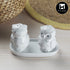 Ceramic Salt and Pepper Set with tray, Owl Design, White (10283)