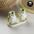 Ceramic Salt and Pepper Set with tray, Owl Design, Green (10286)