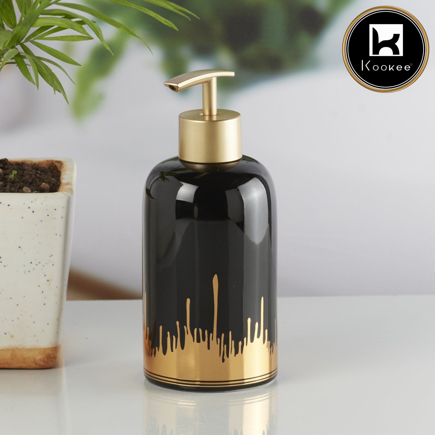Ceramic Soap Dispenser for handwash for Bathroom, Black/Gold (V-CSD-004-1)