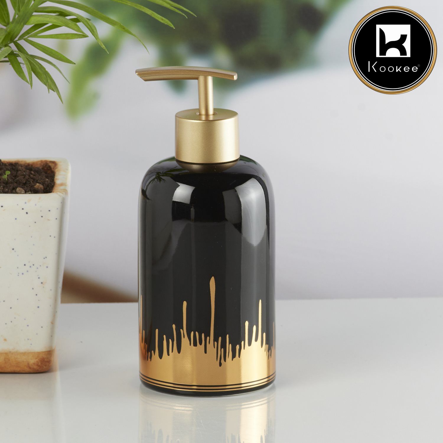 Ceramic Soap Dispenser for handwash for Bathroom, Black/Gold (V-CSD-004-1)