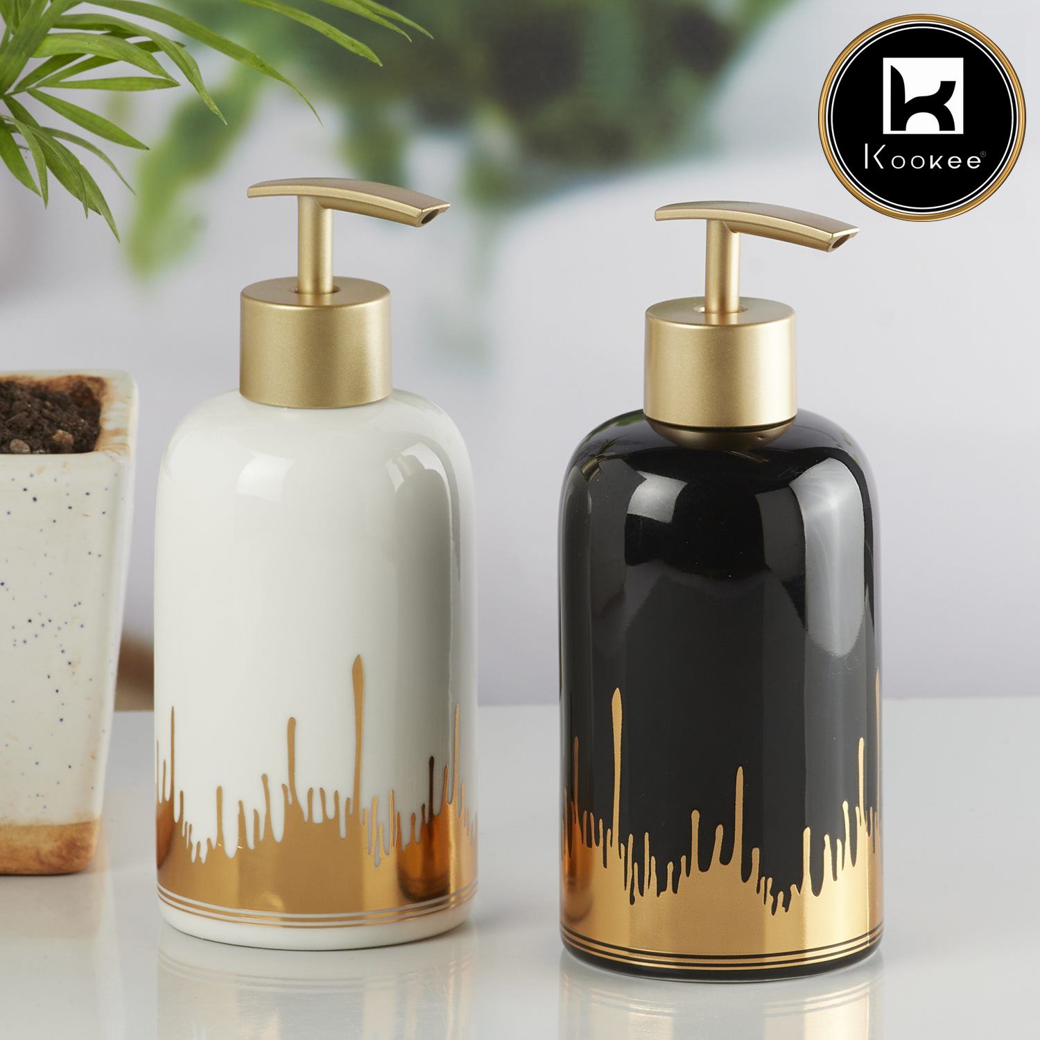 Ceramic Soap Dispenser for handwash for Bathroom, Black/Gold (V-CSD-004-1)
