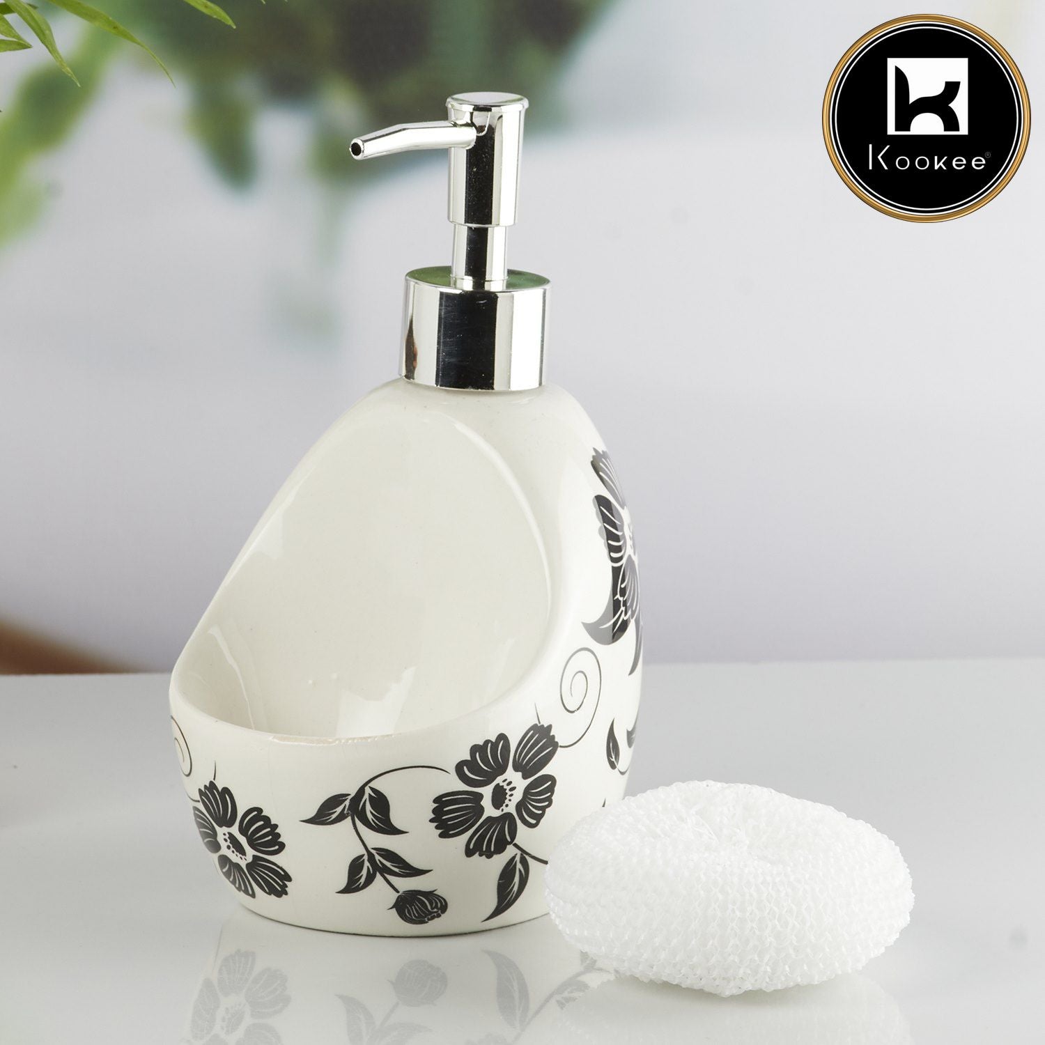 Ceramic Soap Dispenser for handwash for Bathroom, White/Black, (Set of 1) (10299)