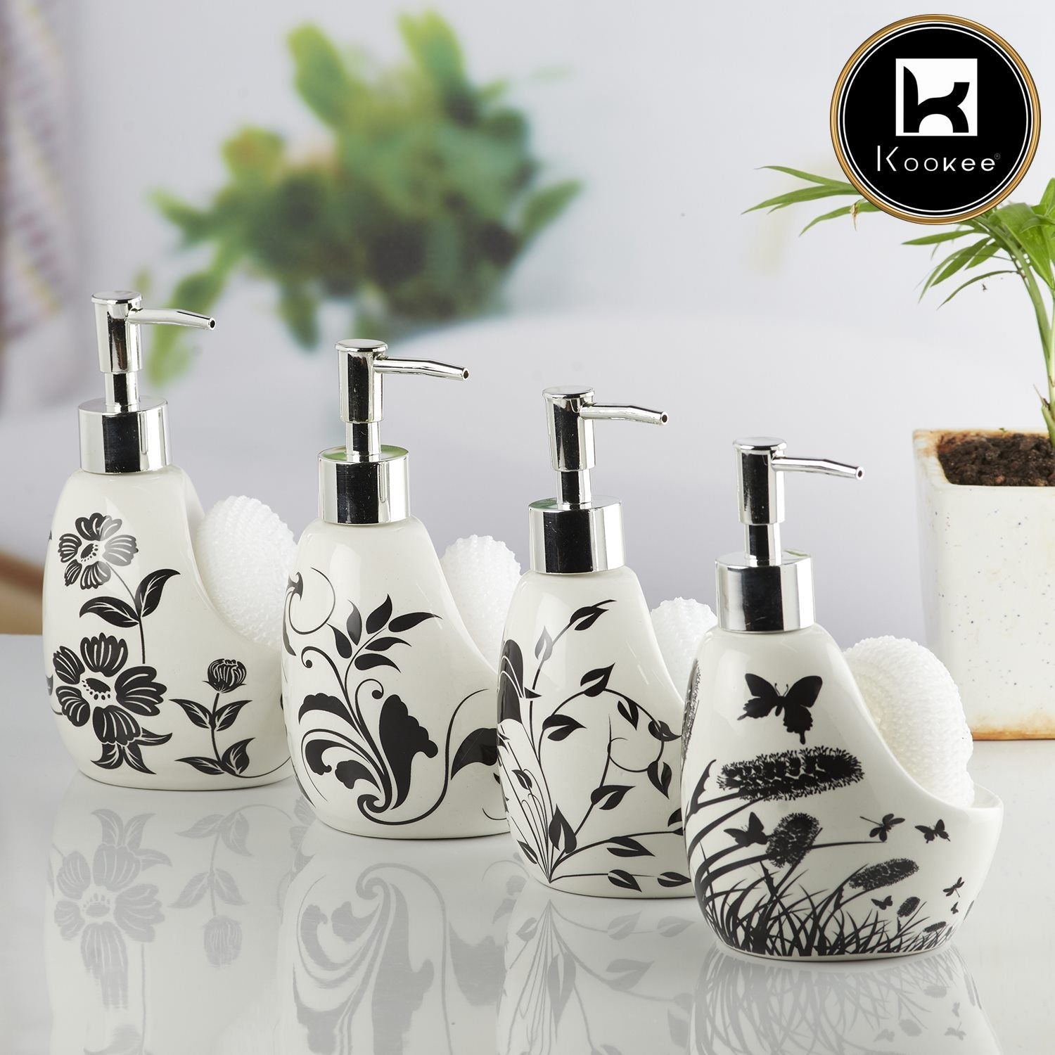 Ceramic Soap Dispenser for handwash for Bathroom, White/Black, (Set of 1) (10299)