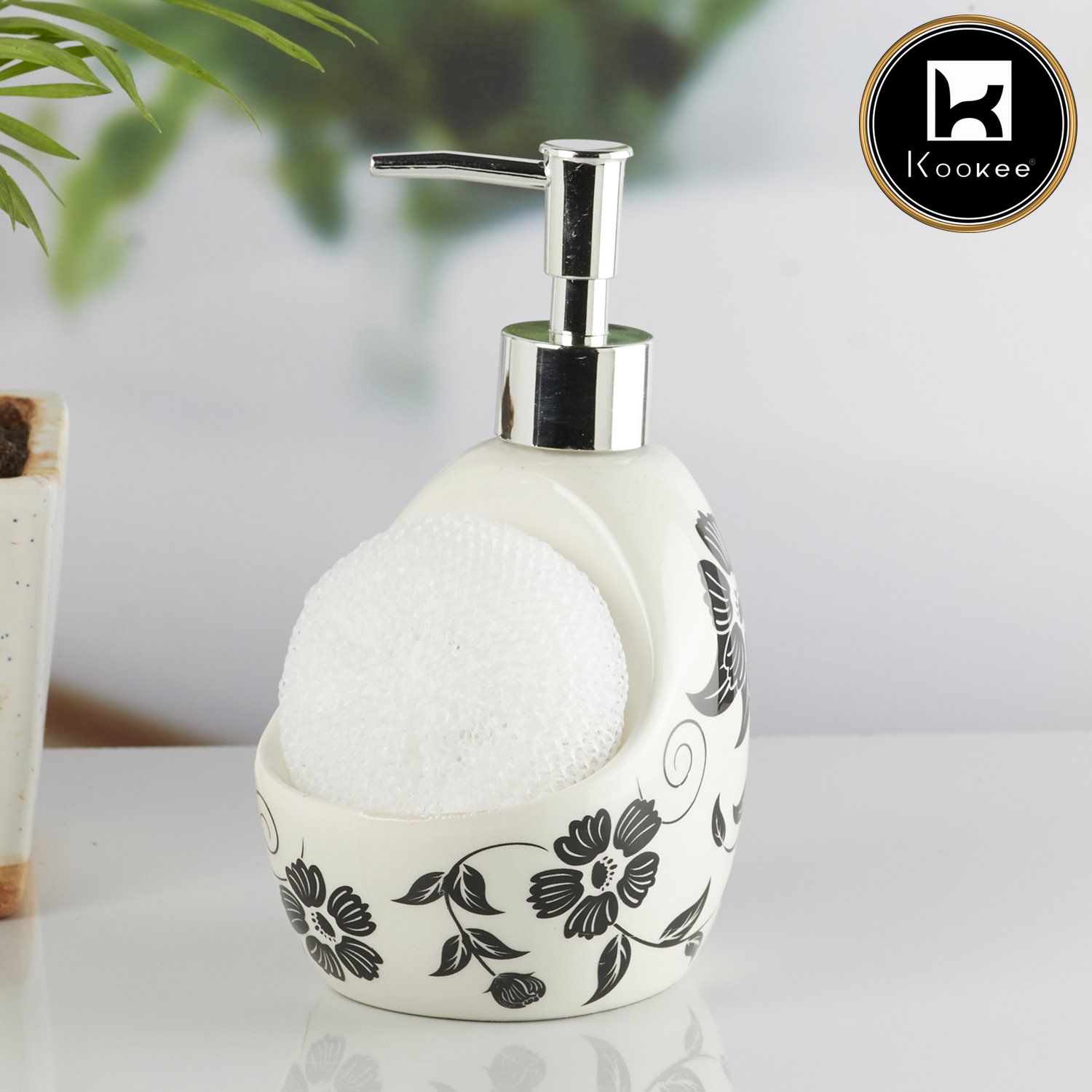 Ceramic Soap Dispenser for handwash for Bathroom, White/Black (Set of 1) (10299)