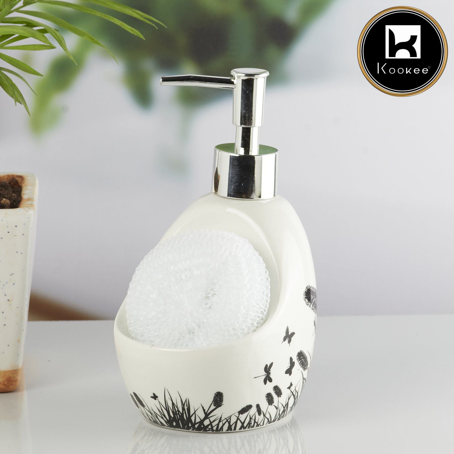 Ceramic Soap Dispenser for handwash for Bathroom, White/Black (Set of 1) (10301)