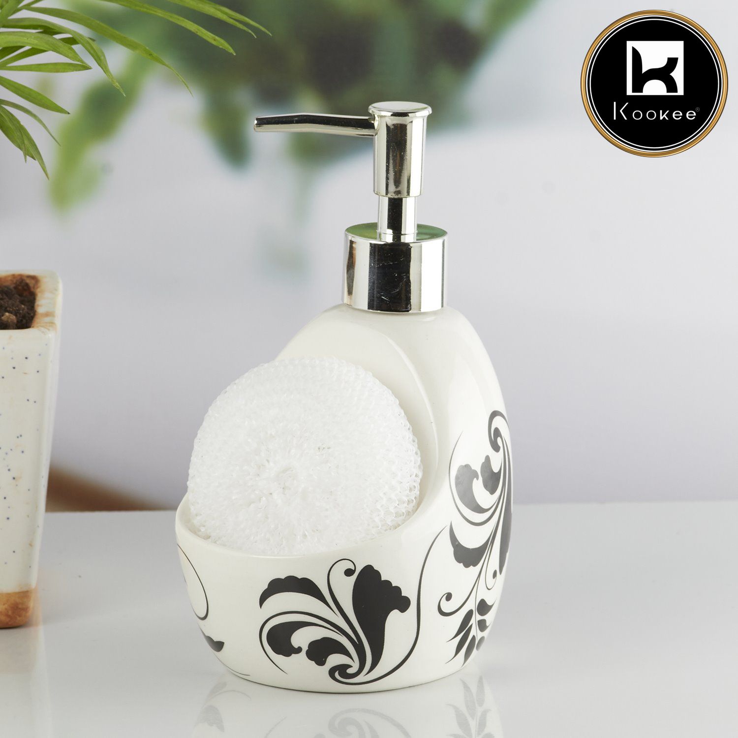 Ceramic Soap Dispenser for handwash for Bathroom, White/Black, (Set of 1) (10302)