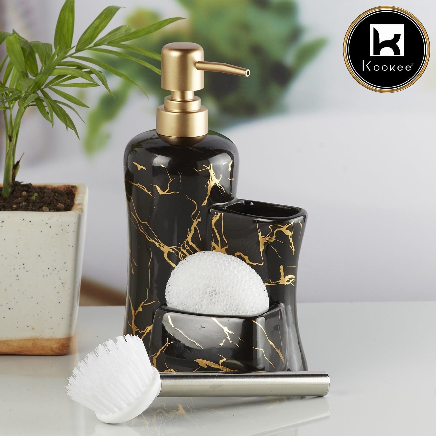 Ceramic Soap Dispenser for handwash for Bathroom, Black/Gold (V-CSD-043)