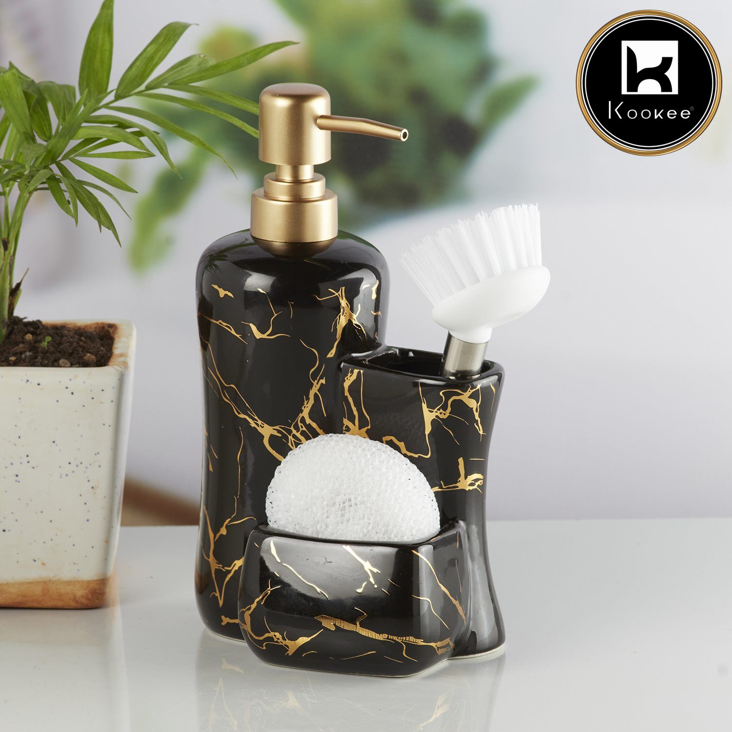 Ceramic Soap Dispenser for handwash for Bathroom, Black/Gold, (Set of 1) (10304)