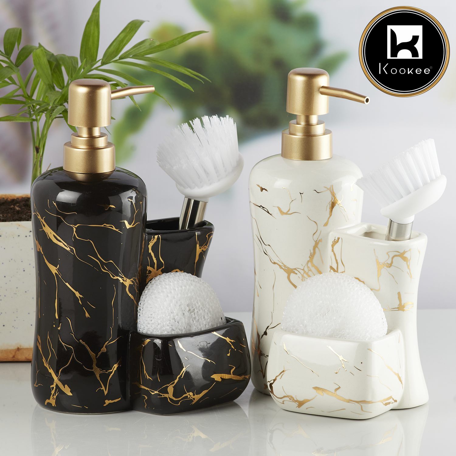 Ceramic Soap Dispenser for handwash for Bathroom, Black/Gold (V-CSD-043)
