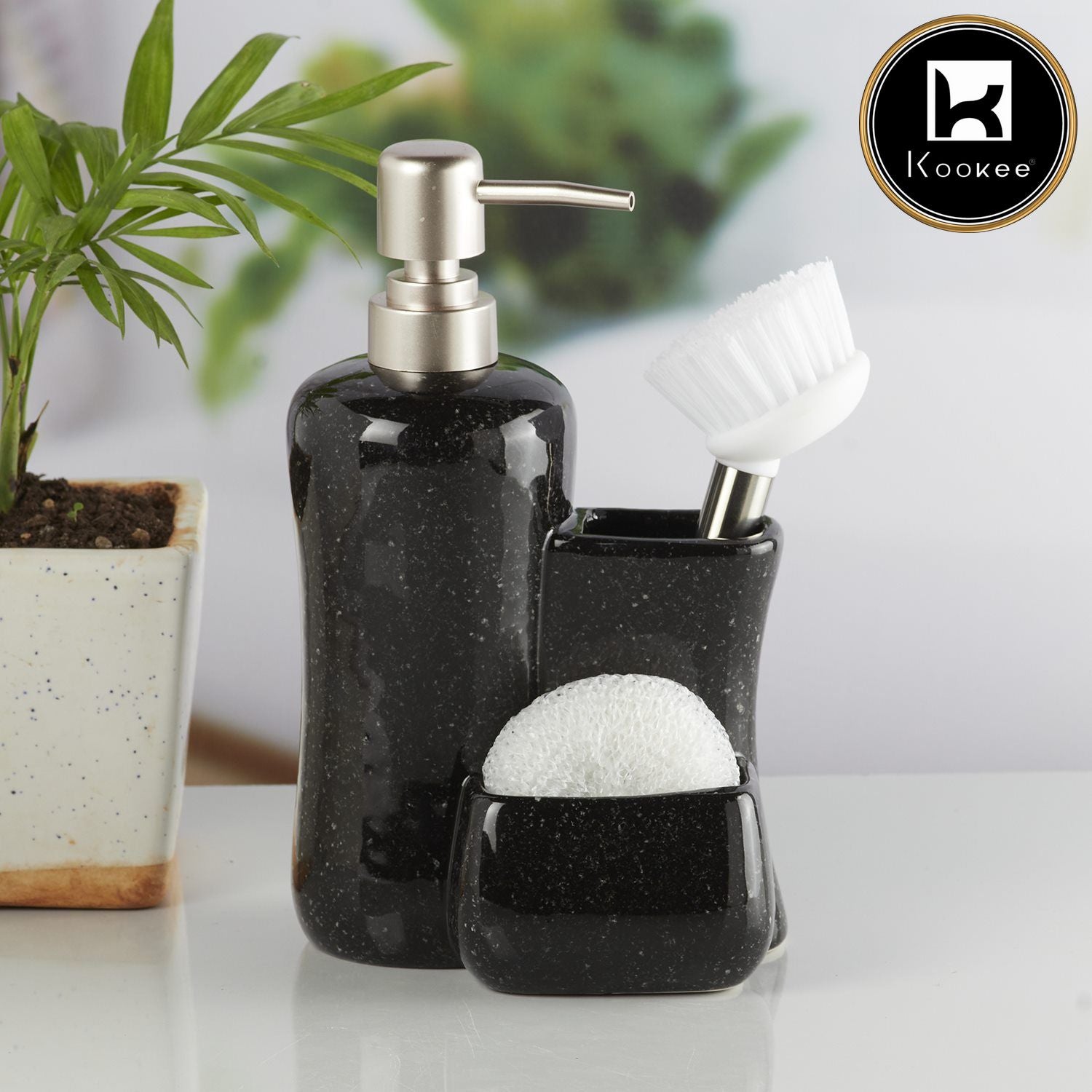 Ceramic Soap Dispenser for handwash for Bathroom, Black (Set of 1) (10307)