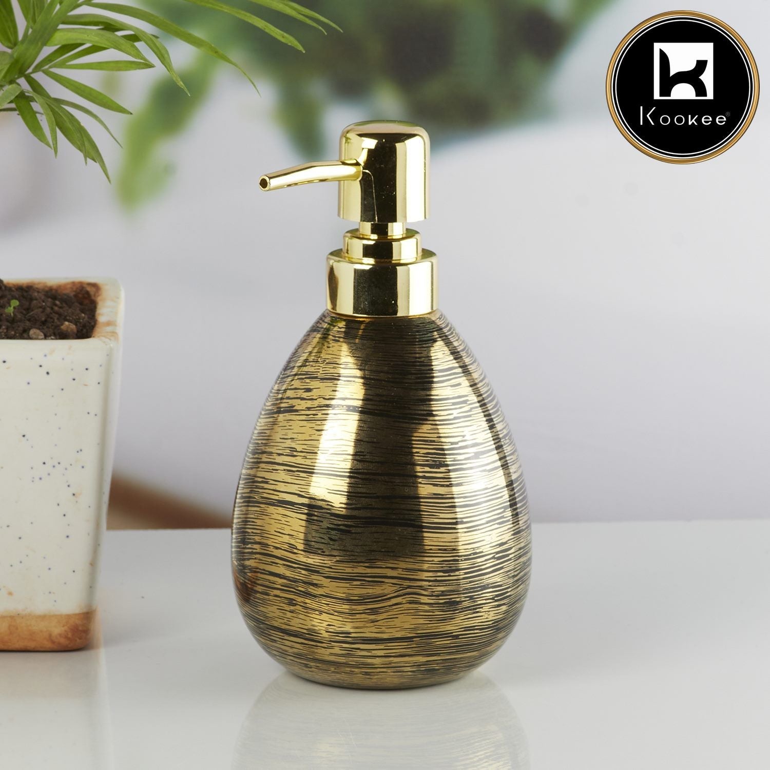 Ceramic Soap Dispenser for handwash for Bathroom, Black/Gold (V-CSD-010-1)
