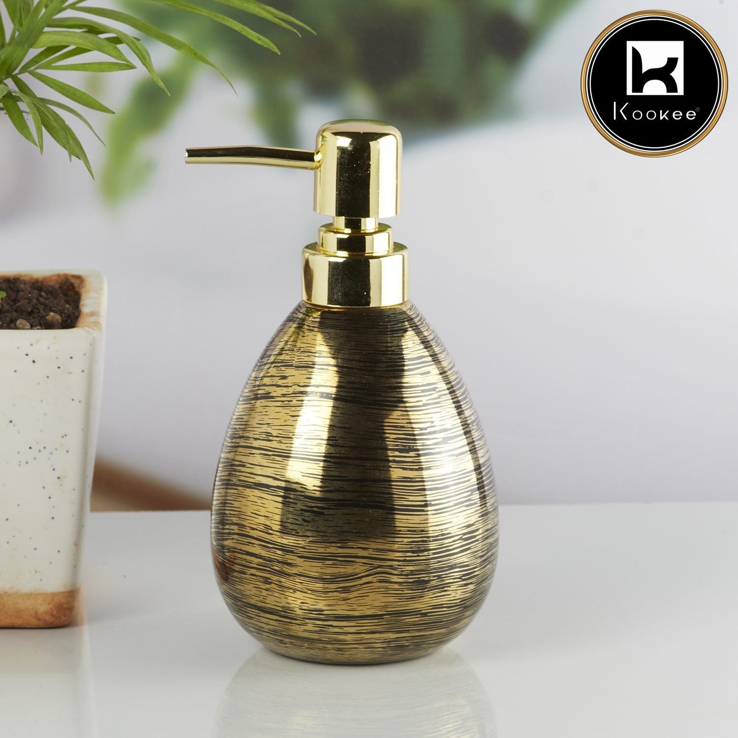 Ceramic Soap Dispenser for handwash for Bathroom, Black/Gold (V-CSD-010-1)
