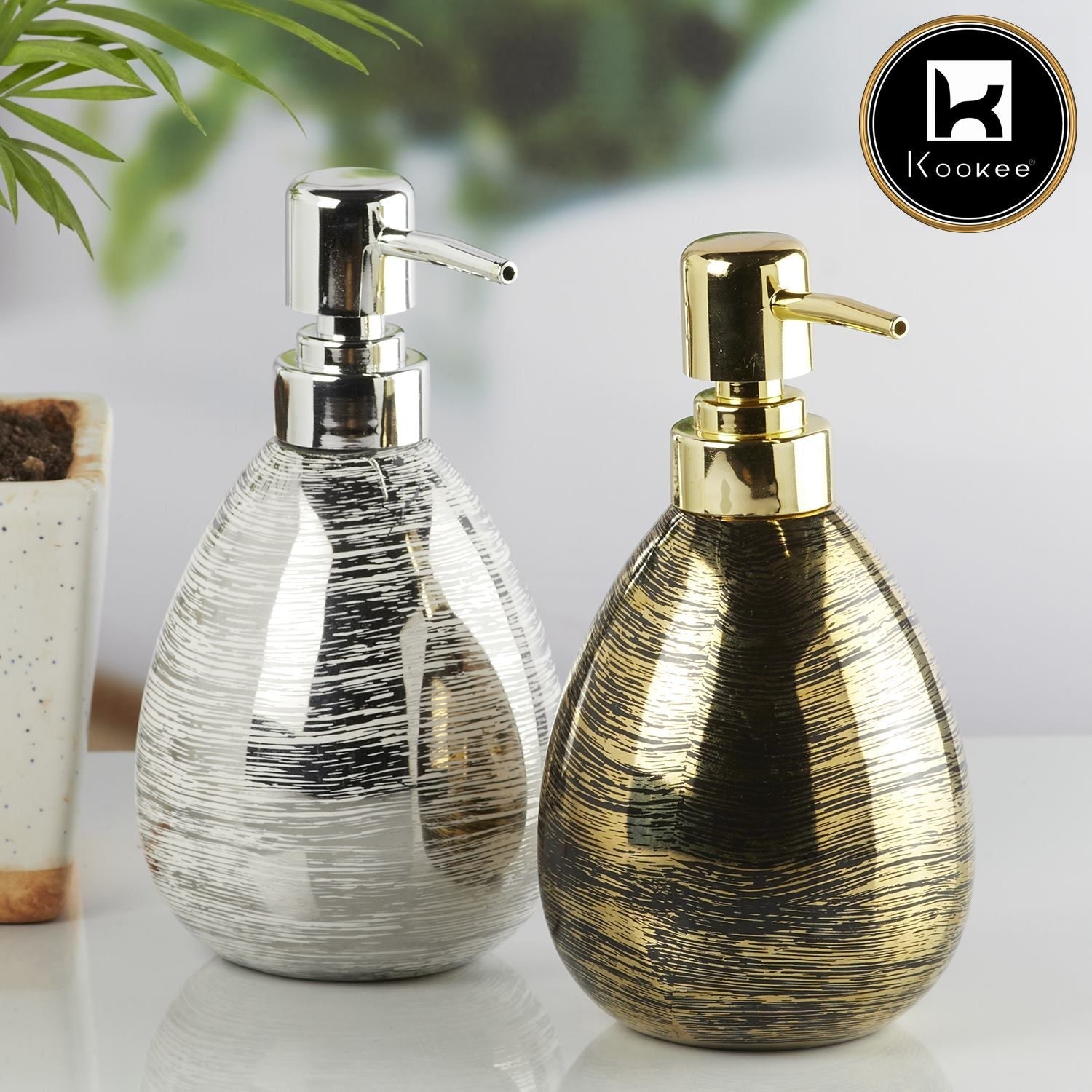 Ceramic Soap Dispenser for handwash for Bathroom, Black/Gold (V-CSD-010-1)