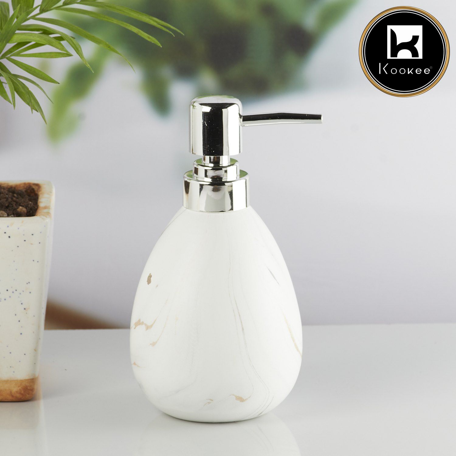 Kookee Ceramic Soap Dispenser with Stylish Refillable Pump Bottle for Bathroom Handwash & Kitchen Wash Basin, Perfect for Hand Soap, Lotion, and more, Stone,