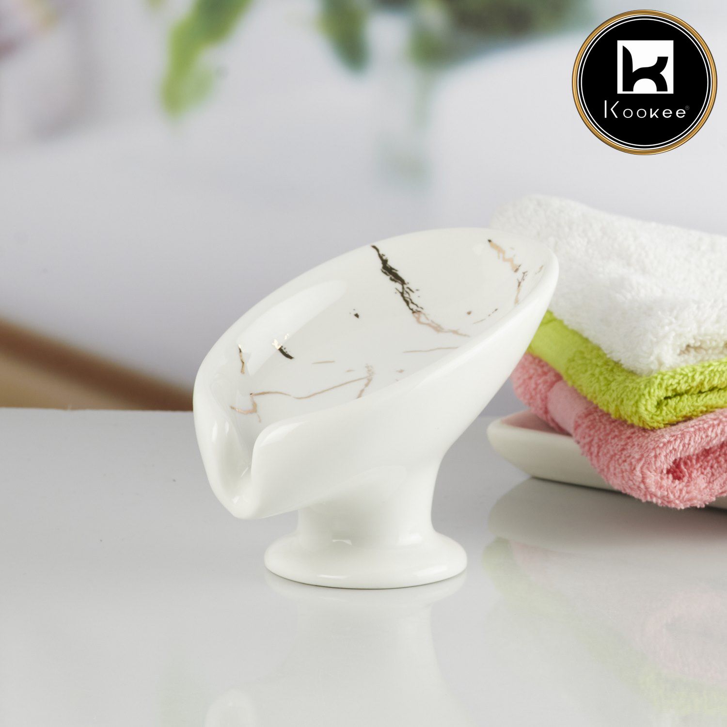 Kookee Ceramic Soap Holder Dish, A Stylish and Practical Addition to Your Bathroom, White