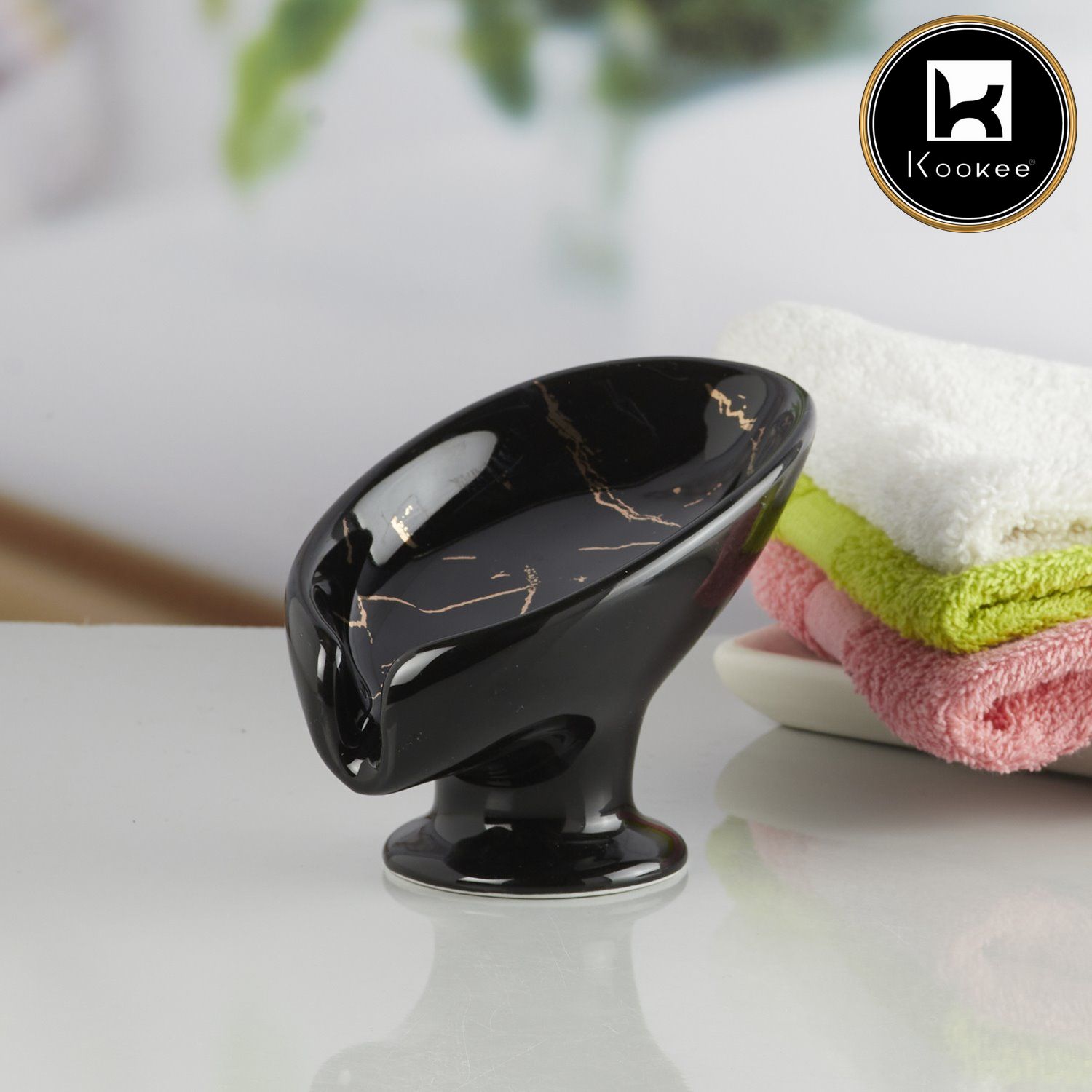 Kookee Ceramic Soap Holder Dish, A Stylish and Practical Addition to Your Bathroom, Black