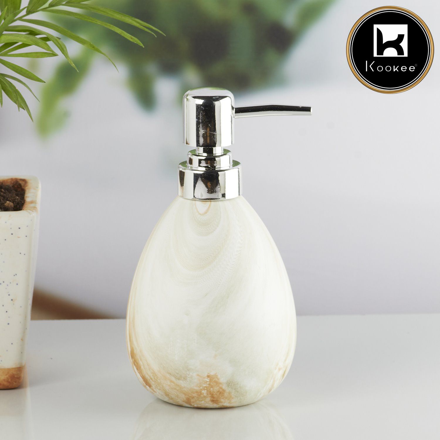 Kookee Ceramic Soap Dispenser with Stylish Refillable Pump Bottle for Bathroom Handwash & Kitchen Wash Basin, Perfect for Hand Soap, Lotion, and more, Stone,