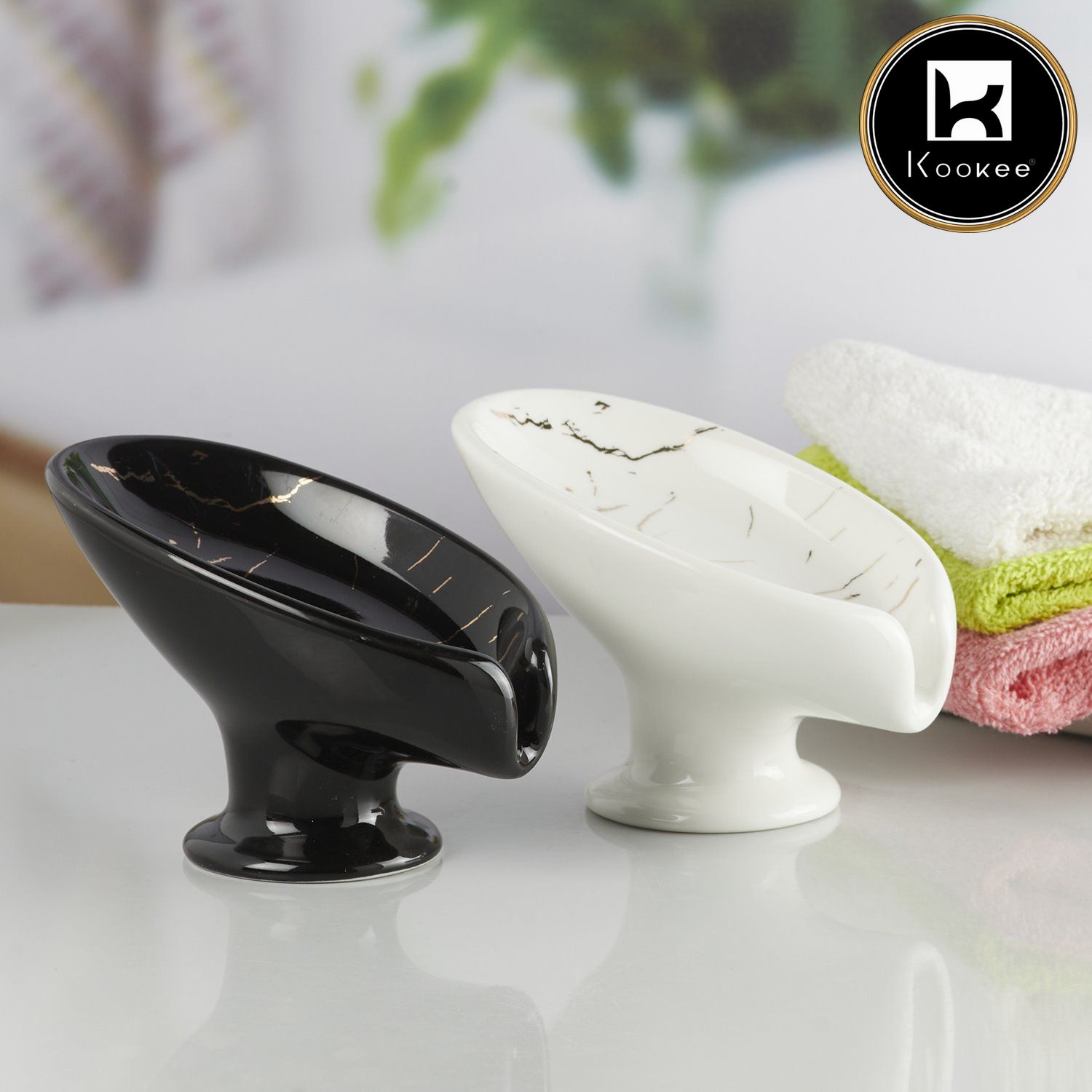 Kookee Ceramic Soap Holder Dish, A Stylish and Practical Addition to Your Bathroom, Black & White