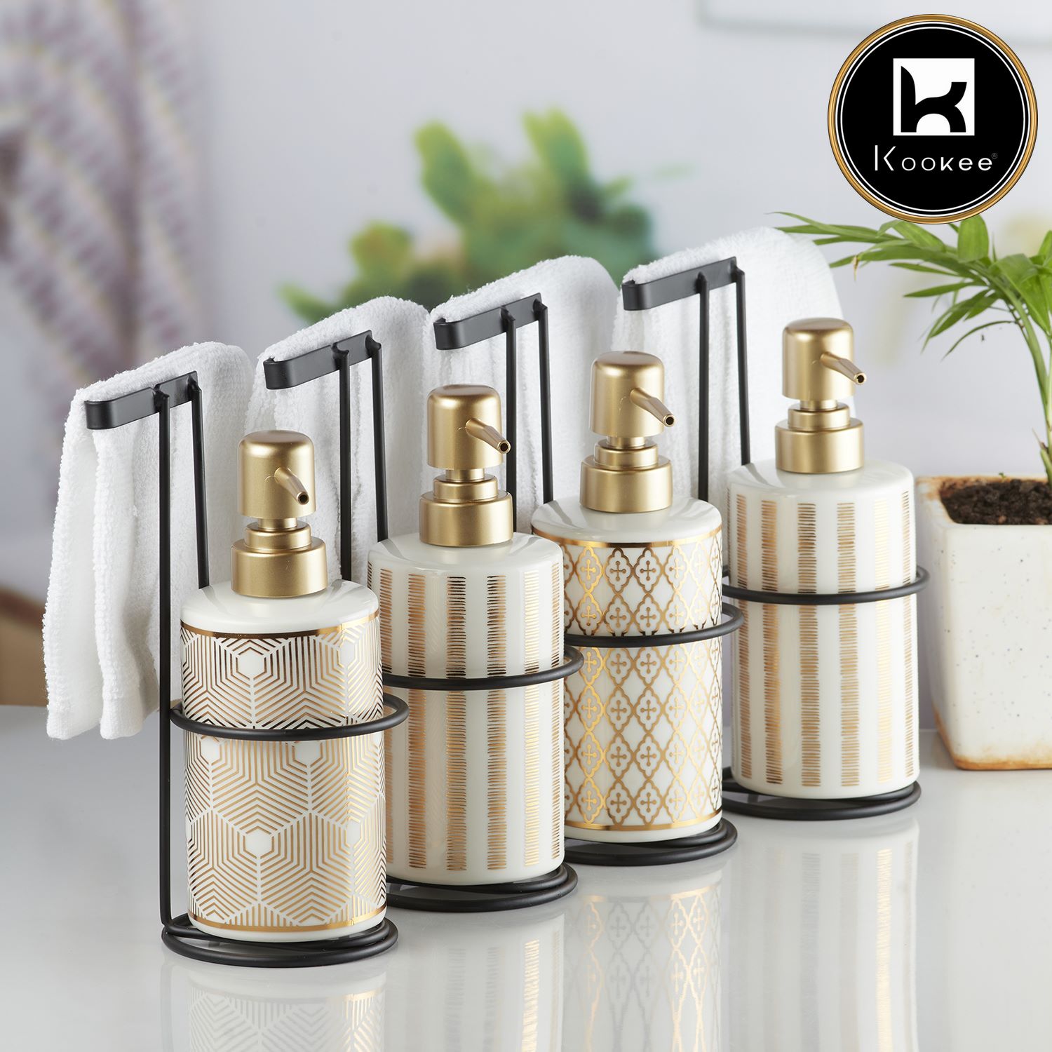 Ceramic Soap Dispenser for handwash for Bathroom, Multicolor (Set of 4) (10334)
