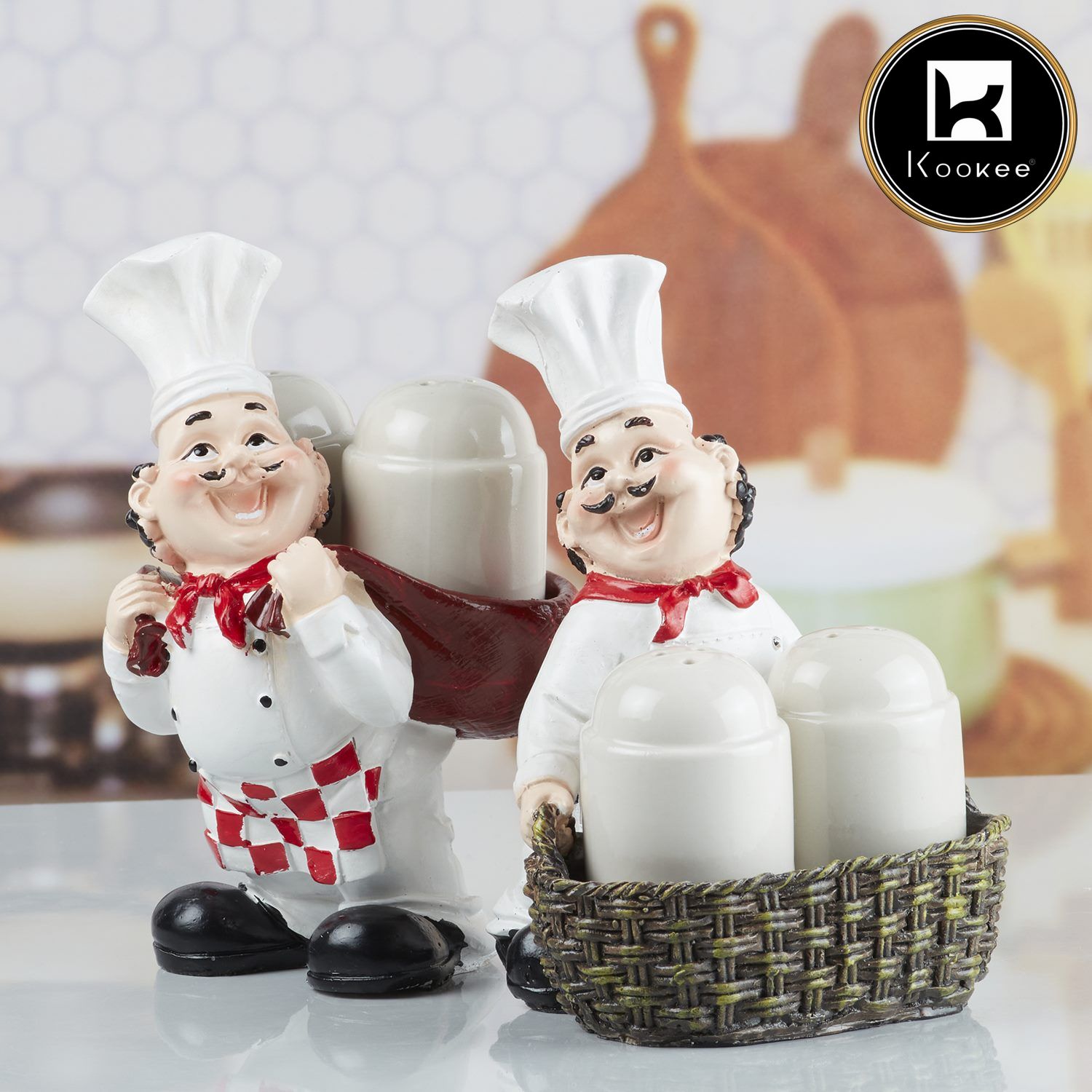 Polyresin Chef Salt and Pepper Shakers Set holder (V-SALT-023-1)