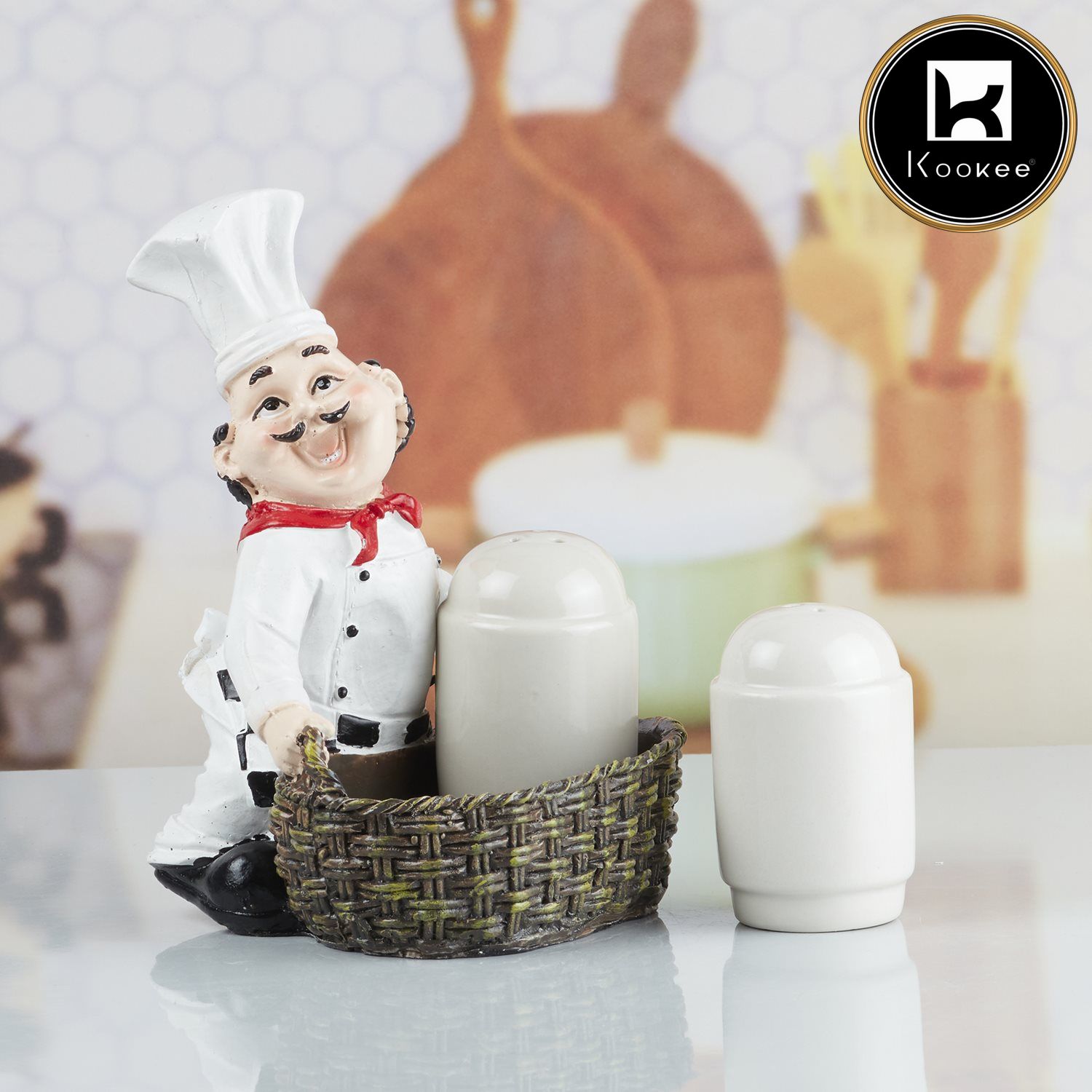 Kookee Polyresin Chef Salt and Pepper Shakers Set holder (10339)