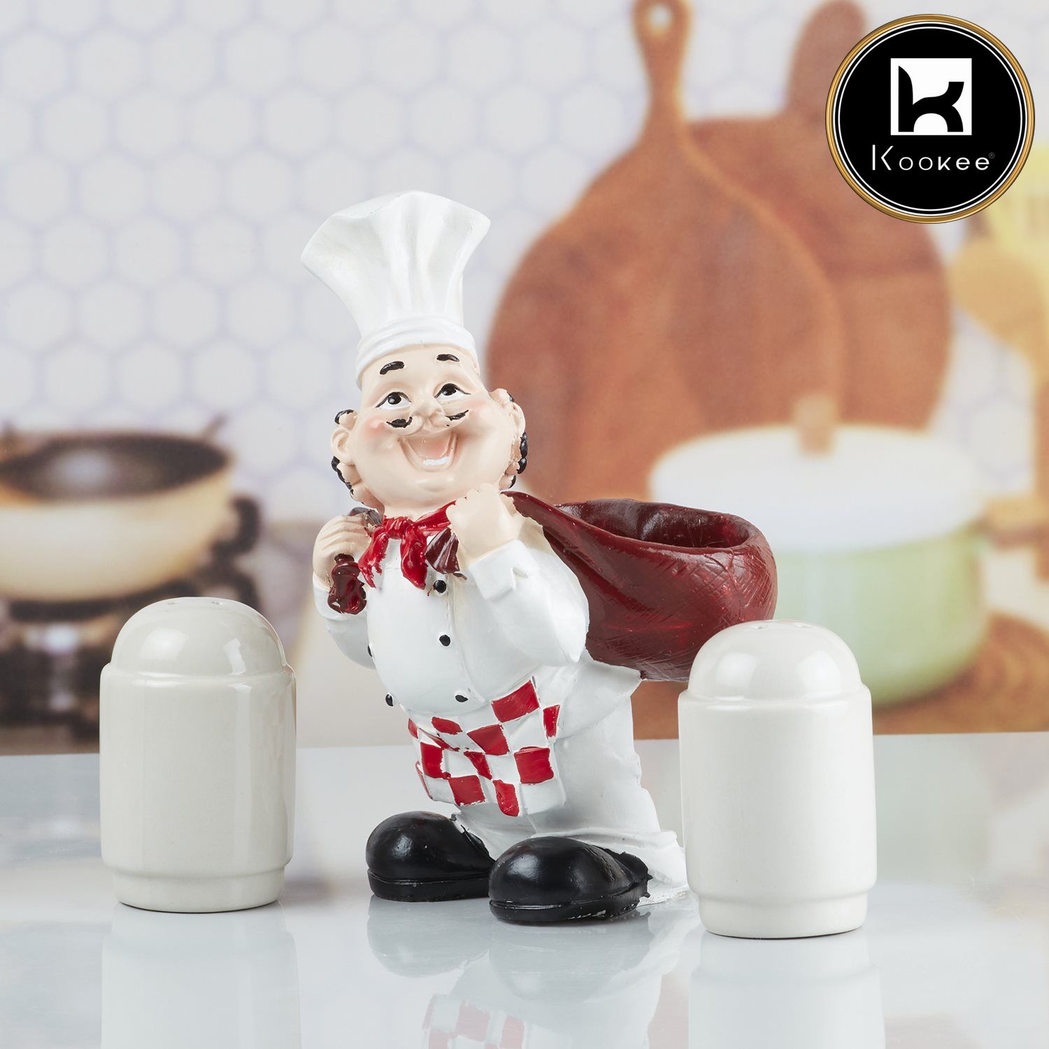 Polyresin Chef Salt and Pepper Shakers Set holder (V-SALT-023-1)