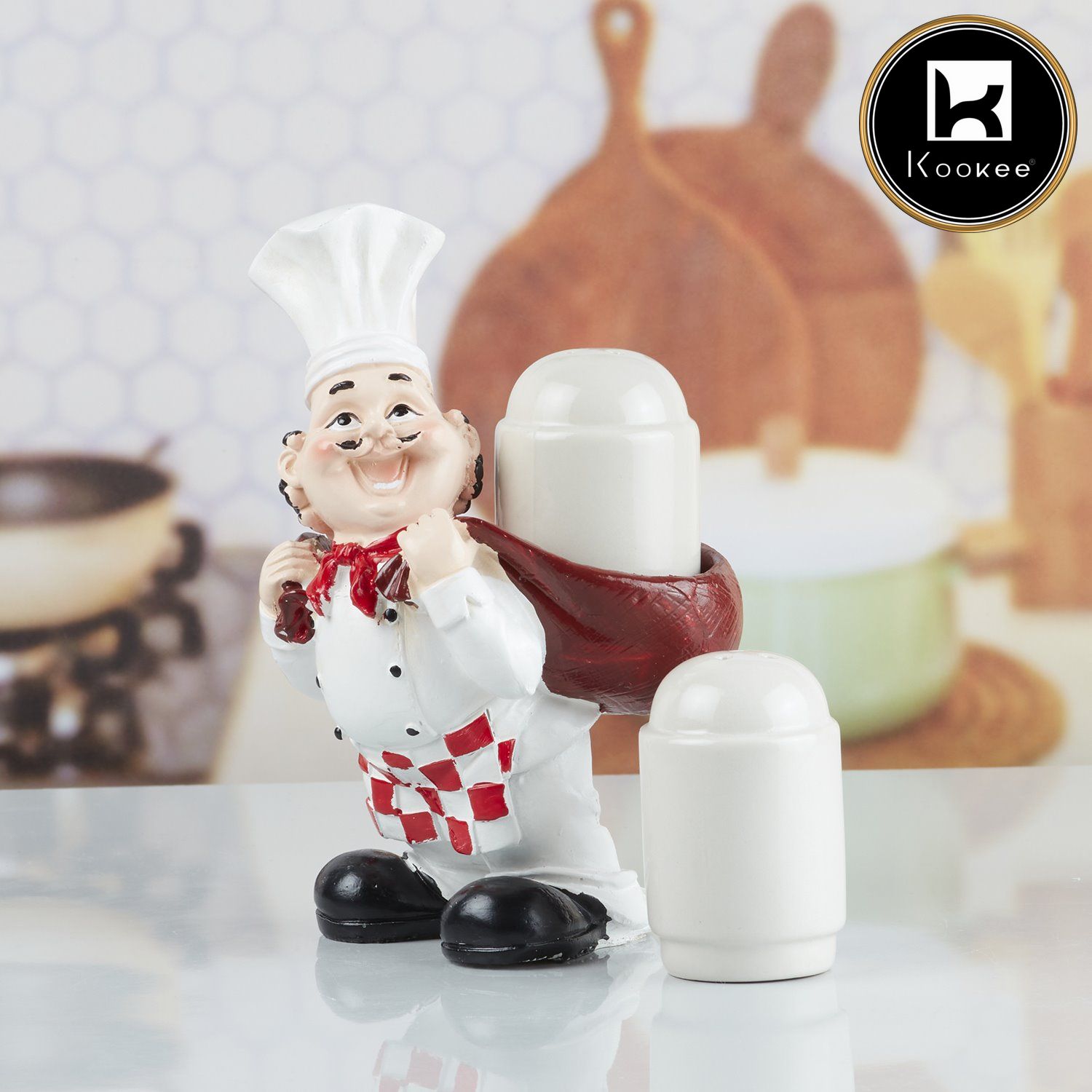 Kookee Polyresin Chef Salt and Pepper Shakers Set holder, Stylish Salt Pepper & Spice Container for Dining Table, Home & Kitchen Restaurant