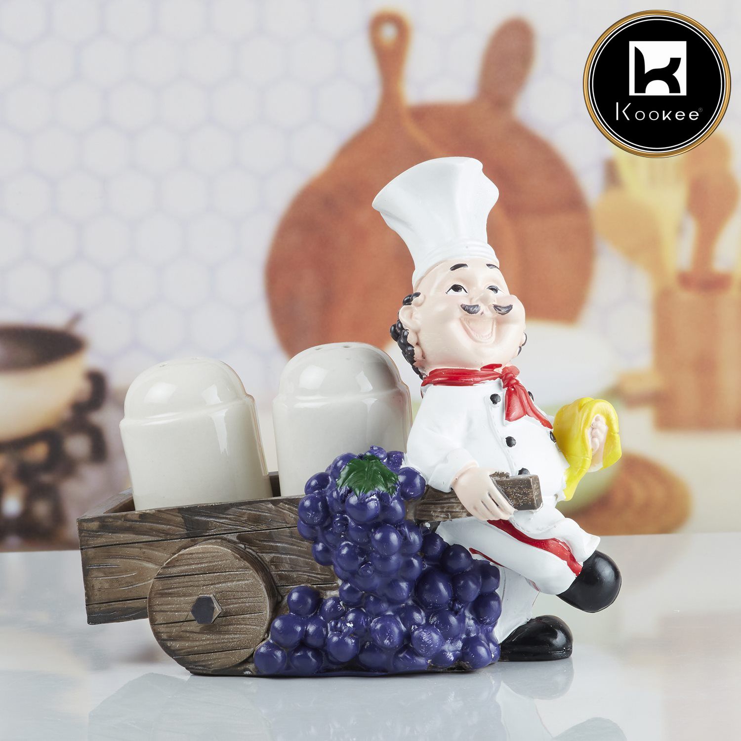 Polyresin Chef Salt and Pepper Shakers Set holder (V-SALT-023-3)