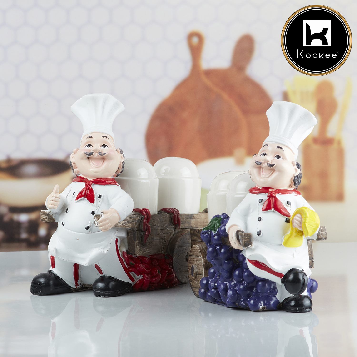 Polyresin Chef Salt and Pepper Shakers Set holder (V-SALT-023-3)