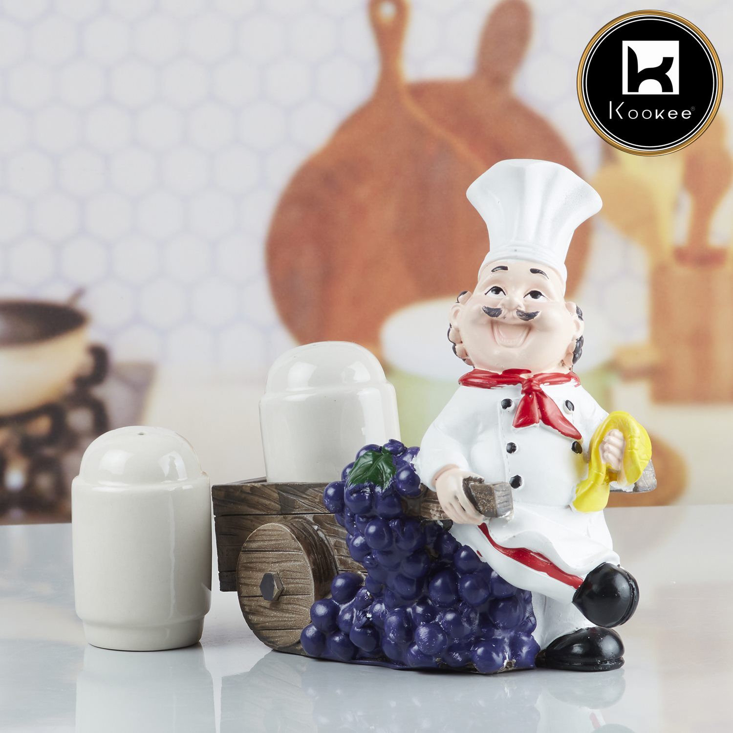 Kookee Polyresin Chef Salt and Pepper Shakers Set holder (10341)