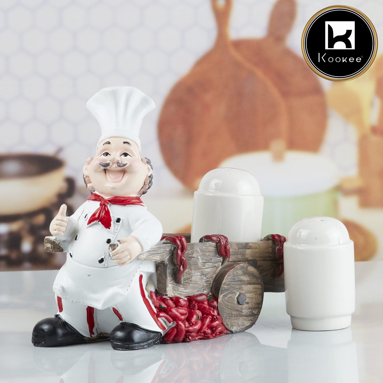 Kookee Polyresin Chef Salt and Pepper Shakers Set holder (10342)