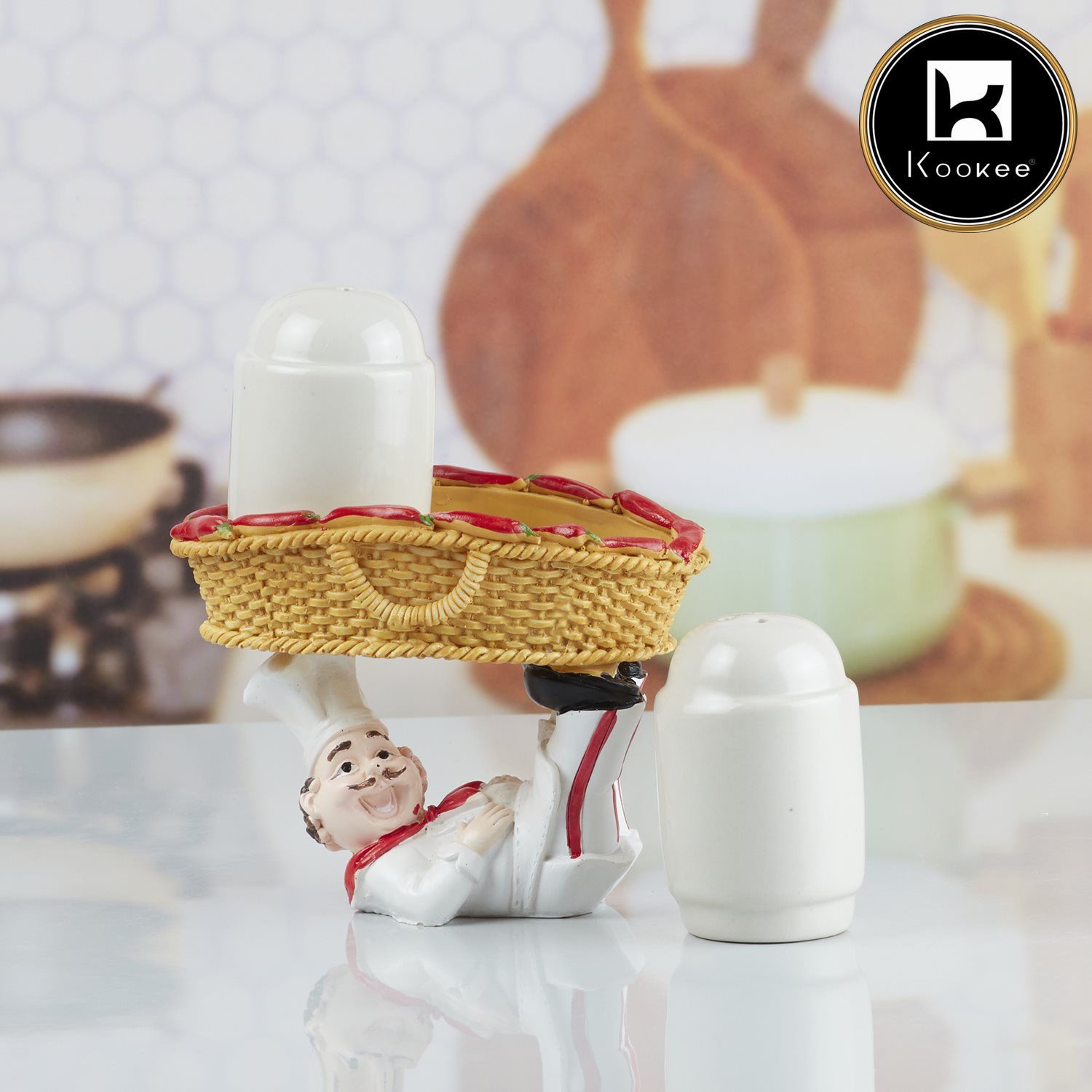 Polyresin Chef Salt and Pepper Shakers Set holder (V-SALT-023-5)