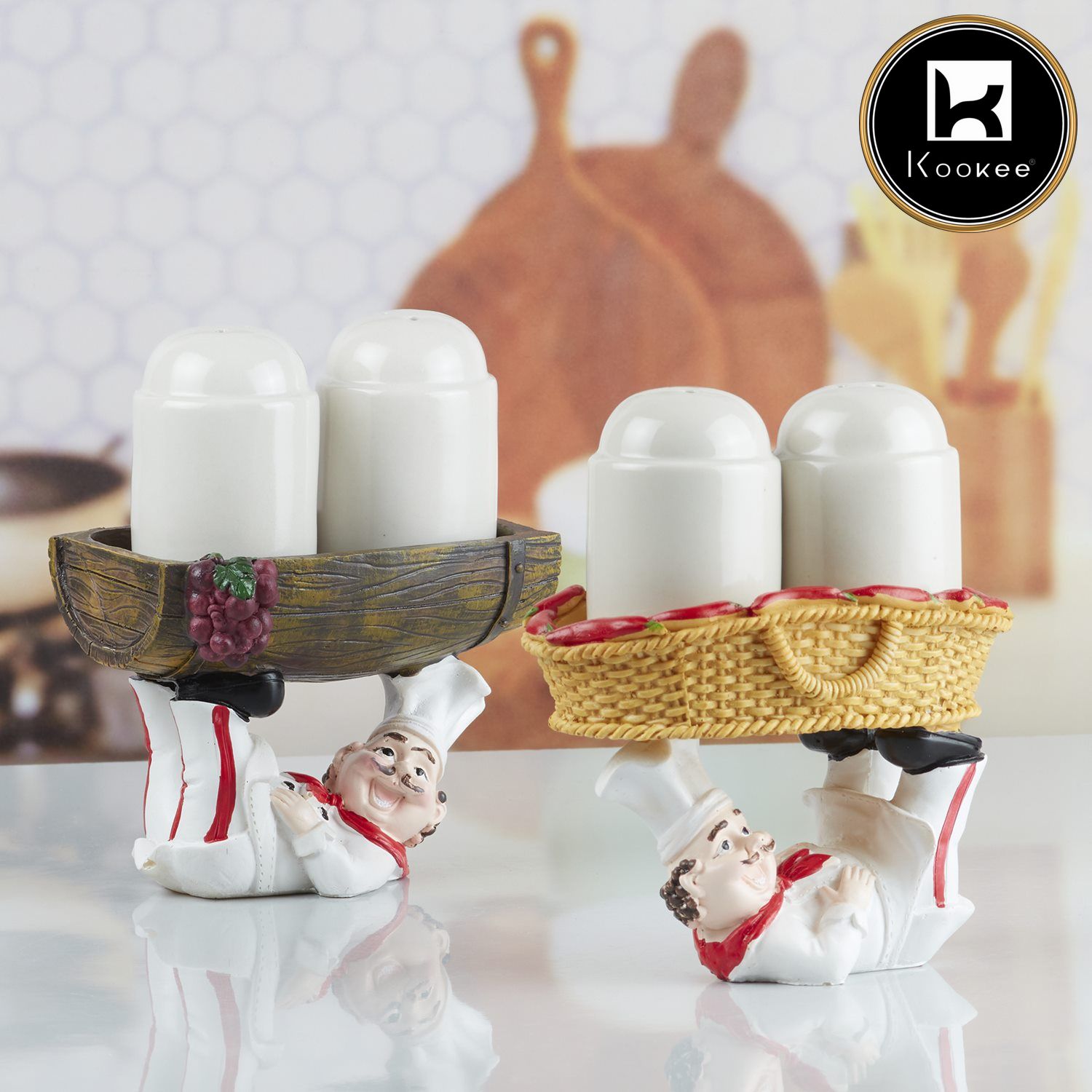 Polyresin Chef Salt and Pepper Shakers Set holder (V-SALT-023-5)